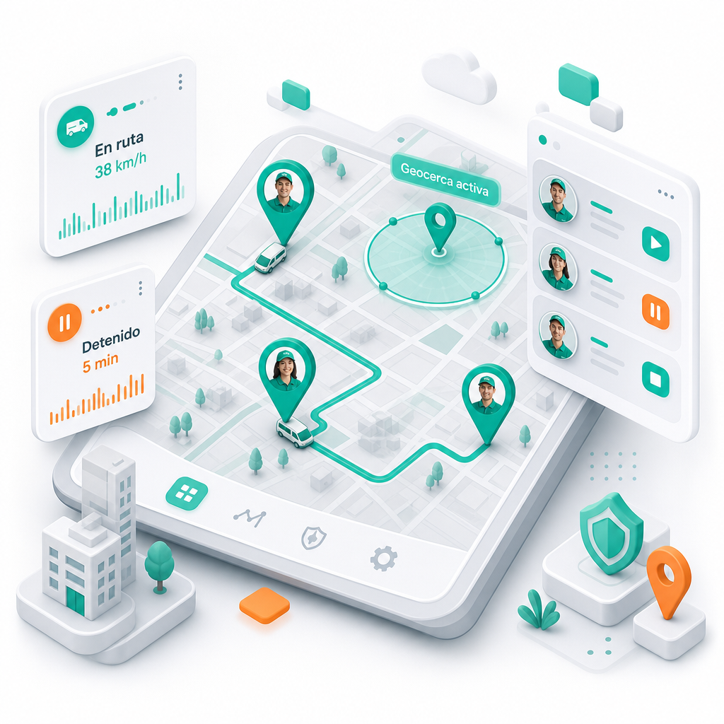 Panel de seguimiento GPS con mapa en vivo y rutas de cobradores